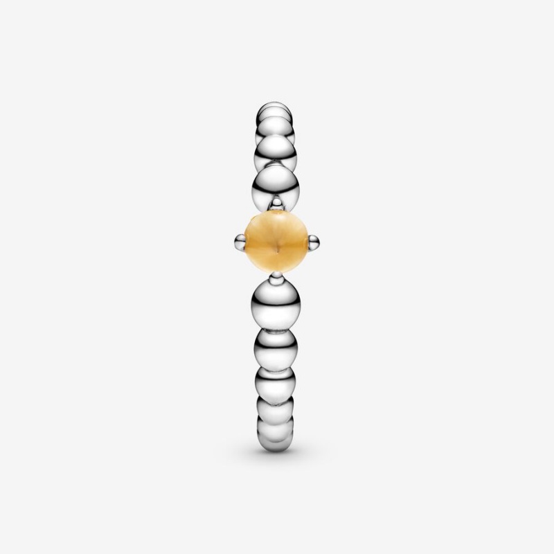 Pandora November Honey Beaded Birthstone Rings Sterling Silver | 253-KMOZDV