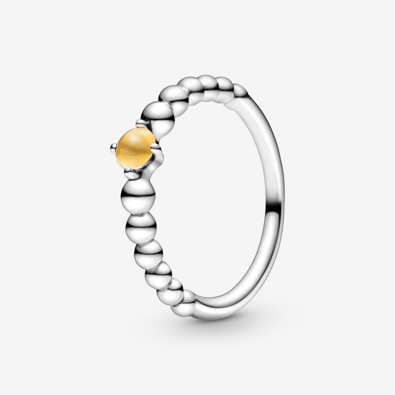 Pandora November Honey Beaded Birthstone Rings Sterling Silver | 253-KMOZDV