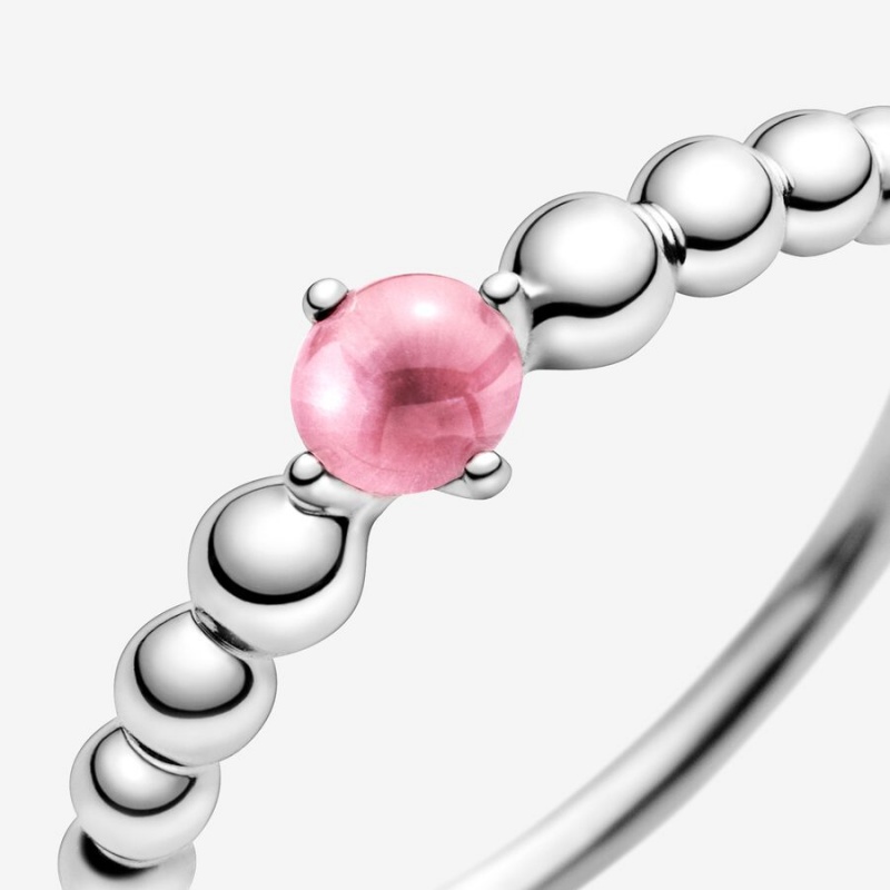 Pandora October Petal Pink Beaded Birthstone Rings Sterling Silver | 702-RAXQYZ