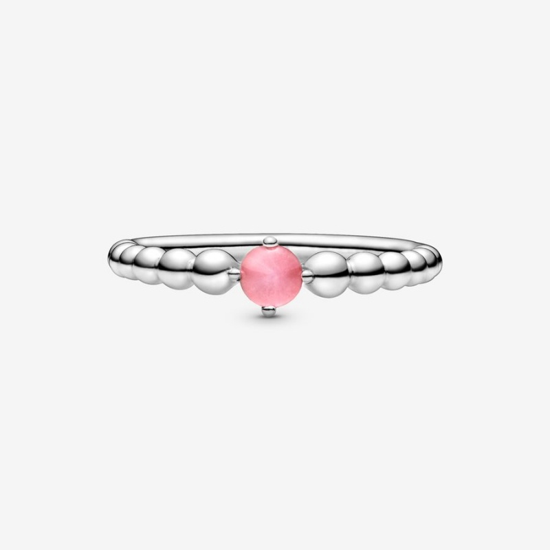 Pandora October Petal Pink Beaded Birthstone Rings Sterling Silver | 702-RAXQYZ