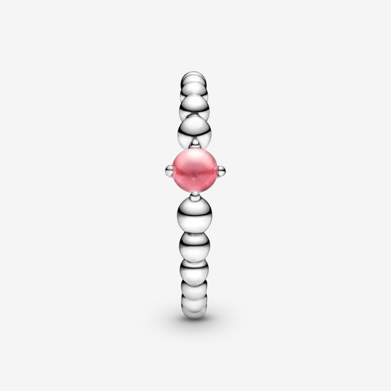 Pandora October Petal Pink Beaded Birthstone Rings Sterling Silver | 702-RAXQYZ