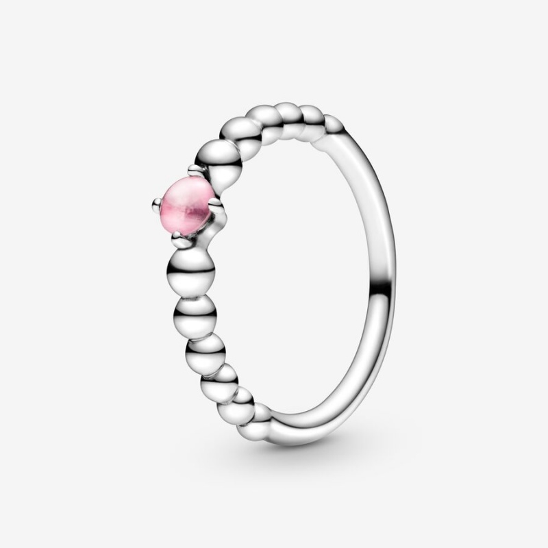 Pandora October Petal Pink Beaded Birthstone Rings Sterling Silver | 702-RAXQYZ