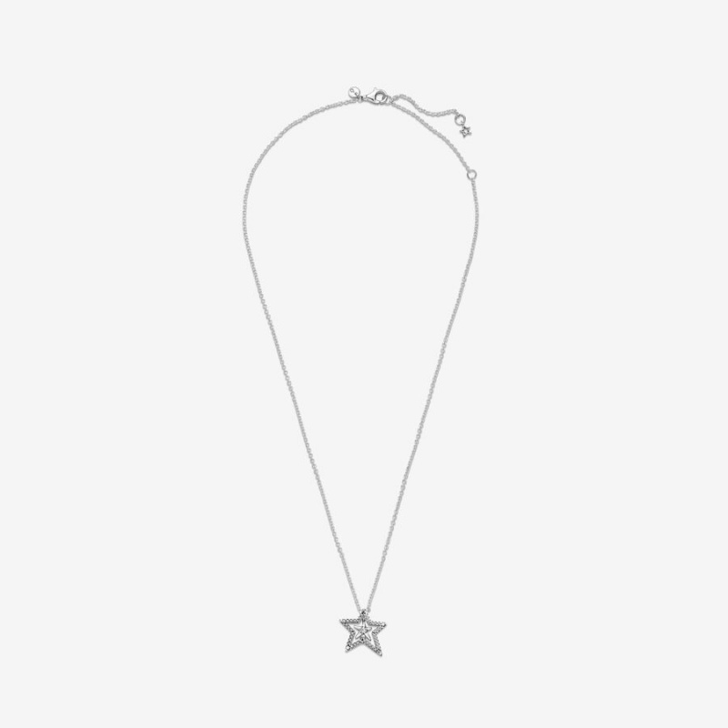 Pandora Pavé Asymmetric Star Collier Pendant Necklaces Sterling Silver | 526-HUDFCW