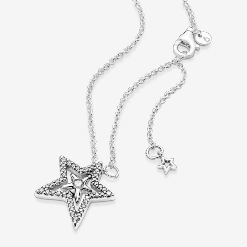 Pandora Pavé Asymmetric Star Collier Pendant Necklaces Sterling Silver | 526-HUDFCW