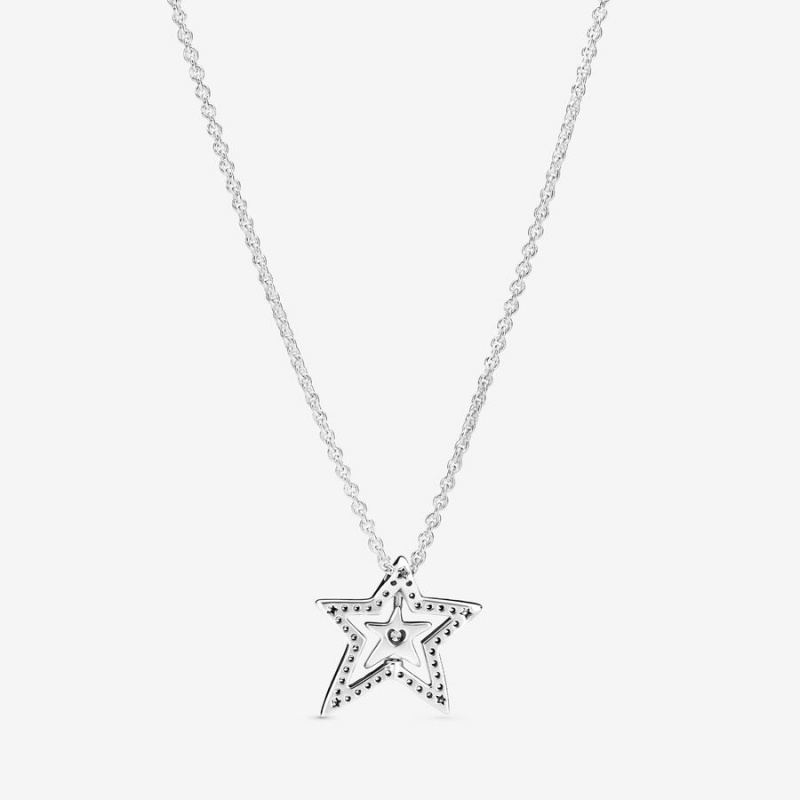 Pandora Pavé Asymmetric Star Collier Pendant Necklaces Sterling Silver | 526-HUDFCW