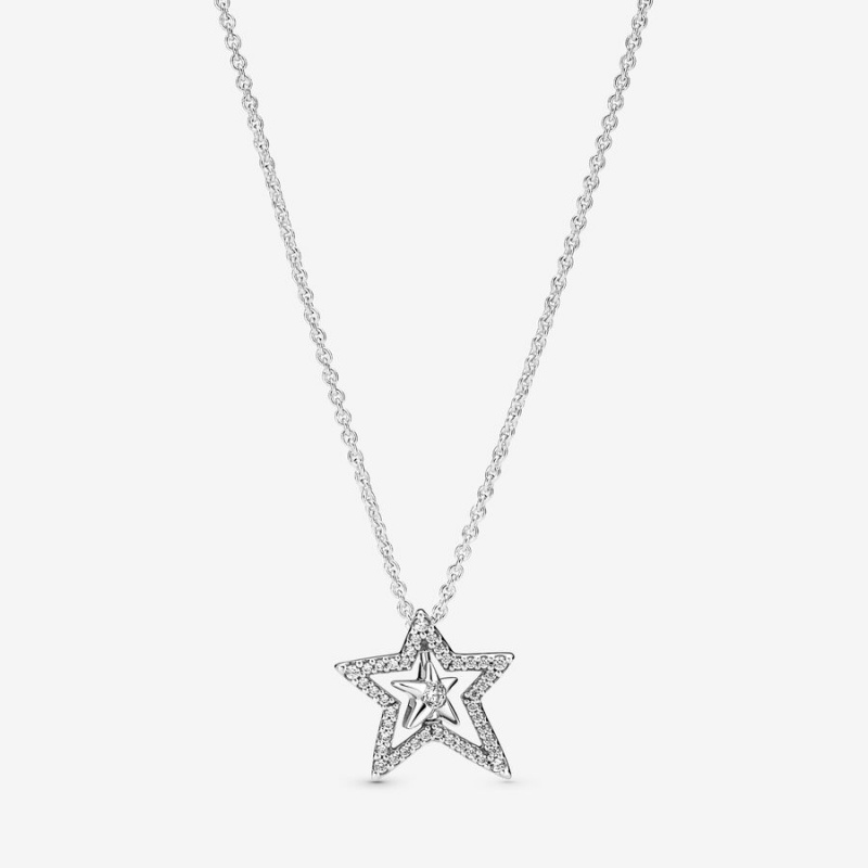 Pandora Pavé Asymmetric Star Collier Pendant Necklaces Sterling Silver | 526-HUDFCW