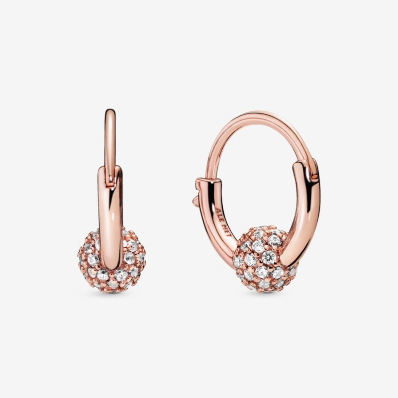 Pandora Pavé Bead Hoop Earrings Rose Gold Plated | 143-LKZQFE