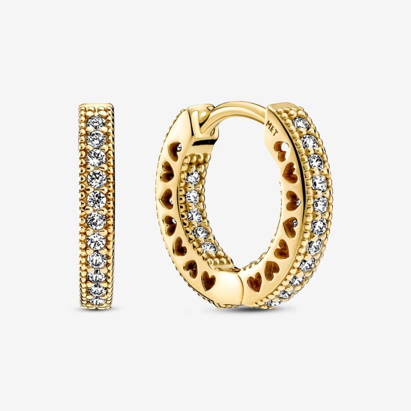 Pandora Pavé Heart Hoop Earrings Gold Plated | 741-OAXKIL