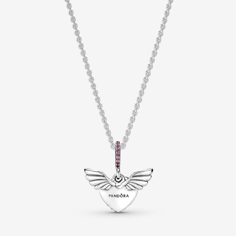 Pandora Pavé Heart & Angel Wings Pendant Necklaces Sterling Silver | 237-XIVDCP