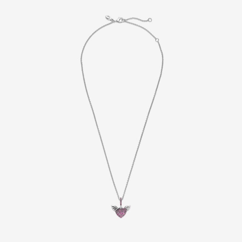 Pandora Pavé Heart & Angel Wings Pendant Necklaces Sterling Silver | 237-XIVDCP