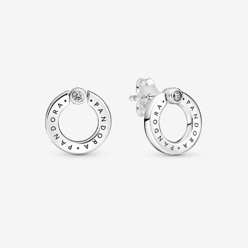 Pandora Pavé & Logo Circle Reversibles Stud Earrings Sterling Silver | 967-FIMPWS