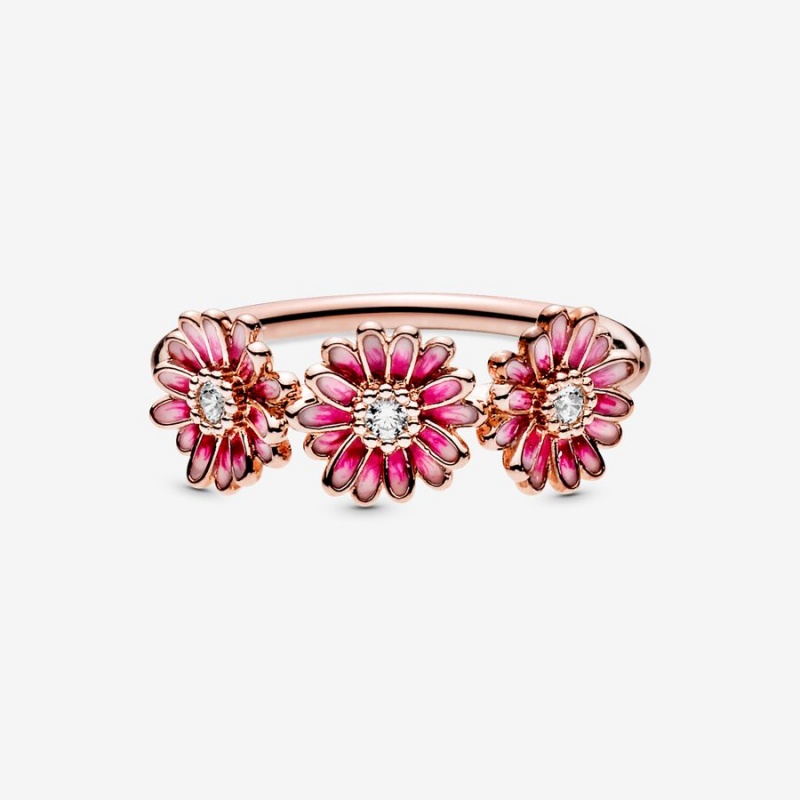 Pandora Pink Daisy Flower Trio Statement Rings Rose Gold Plated | 940-XARUBD