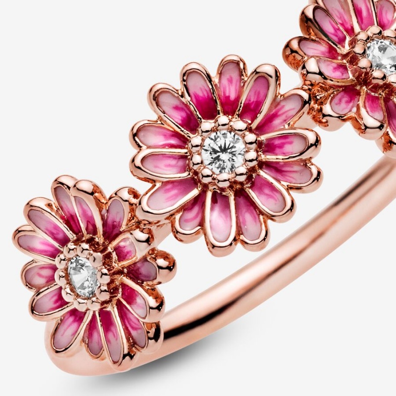 Pandora Pink Daisy Flower Trio Statement Rings Rose Gold Plated | 940-XARUBD