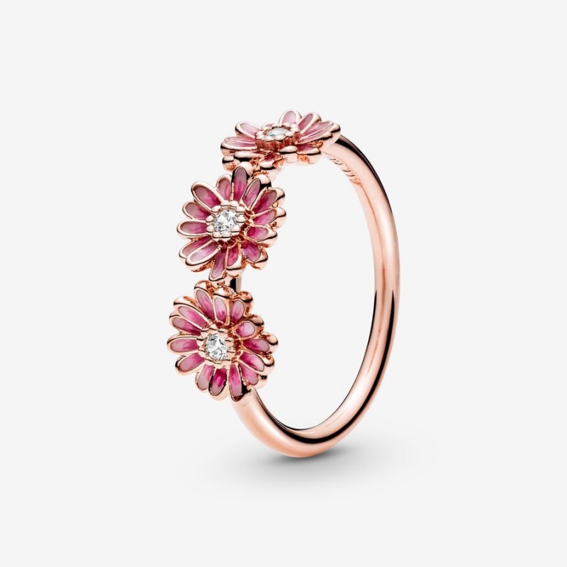 Pandora Pink Daisy Flower Trio Statement Rings Rose Gold Plated | 940-XARUBD