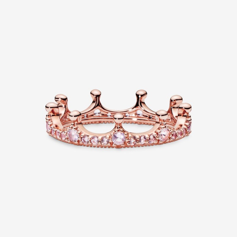 Pandora Pink Sparkling Crown Stackable Rings Rose Gold Plated | 852-GEVDMF