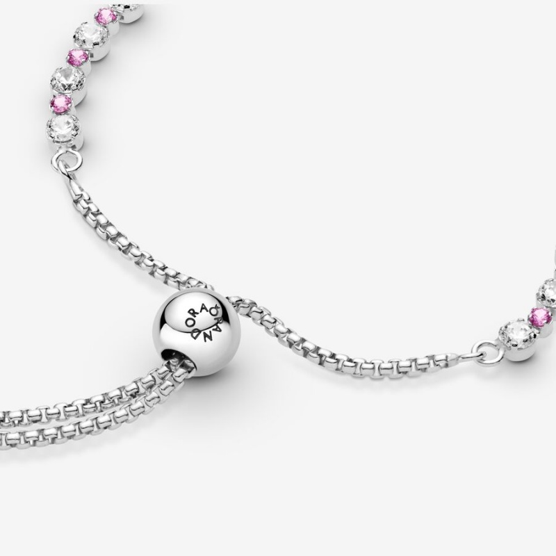 Pandora Pink & Clear Sparkle Slider Sliding Bracelets Sterling Silver | 936-QKOEYS