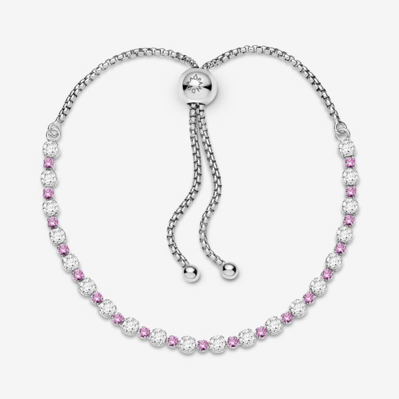 Pandora Pink & Clear Sparkle Slider Sliding Bracelets Sterling Silver | 936-QKOEYS