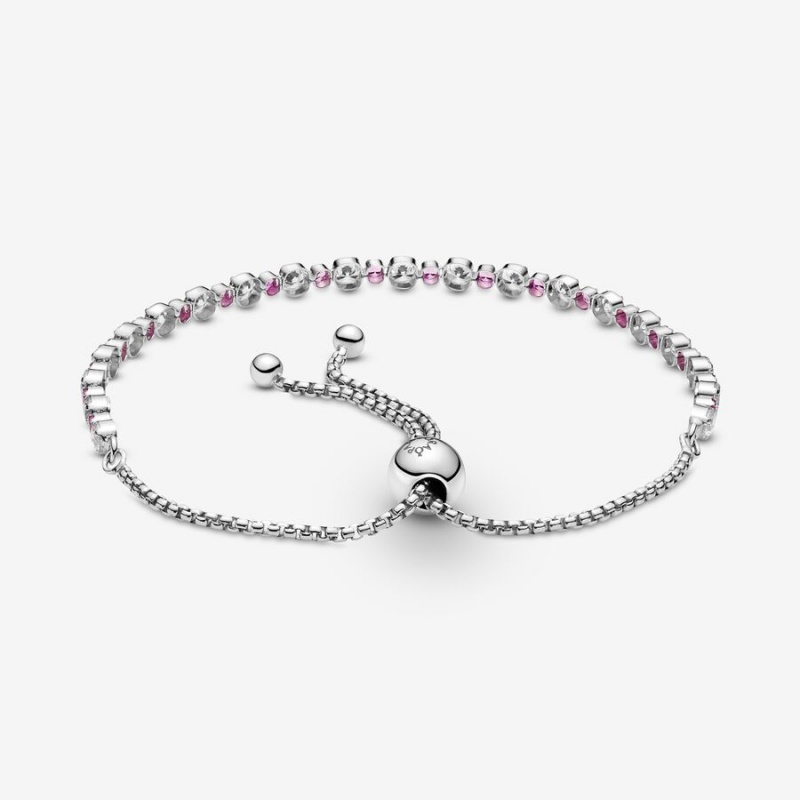 Pandora Pink & Clear Sparkle Slider Sliding Bracelets Sterling Silver | 936-QKOEYS