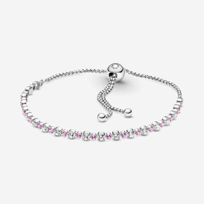 Pandora Pink & Clear Sparkle Slider Sliding Bracelets Sterling Silver | 936-QKOEYS