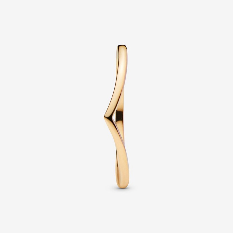 Pandora Polished Wishbone Stackable Rings Gold Plated | 219-EQJCRW