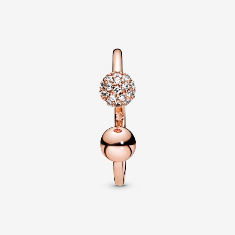 Pandora Polished & Pavé Bead Open Statement Rings Rose Gold Plated | 247-QJYKBA