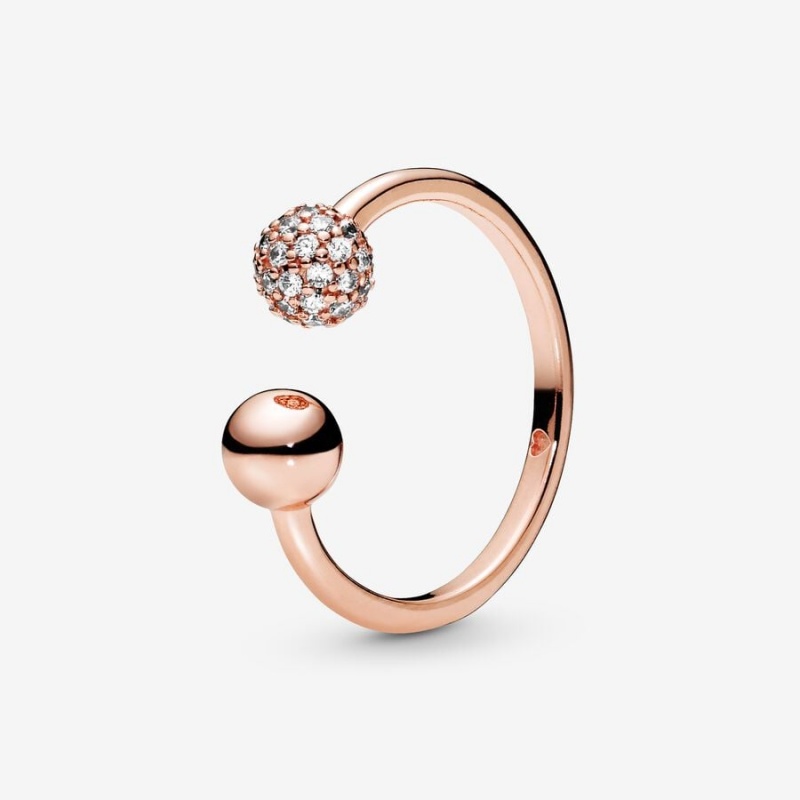 Pandora Polished & Pavé Bead Open Statement Rings Rose Gold Plated | 247-QJYKBA