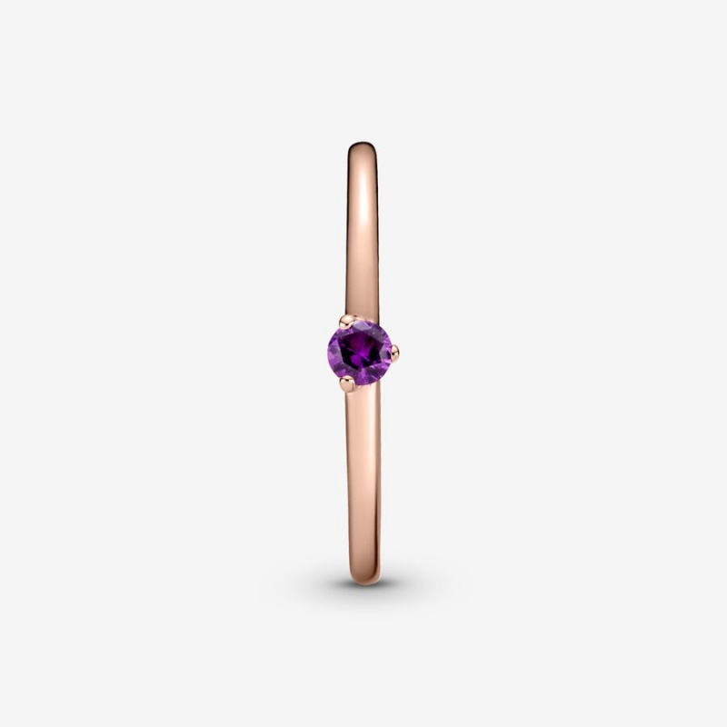 Pandora Purple Solitaire Halo & Solitaire Rings Rose Gold Plated | 801-RVBAWX