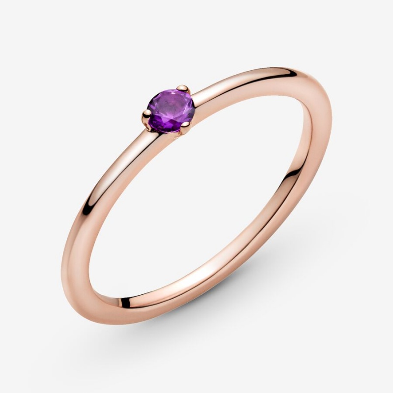 Pandora Purple Solitaire Halo & Solitaire Rings Rose Gold Plated | 801-RVBAWX