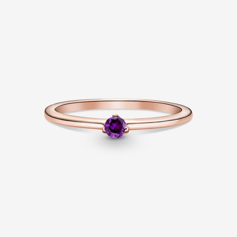 Pandora Purple Solitaire Halo & Solitaire Rings Rose Gold Plated | 801-RVBAWX