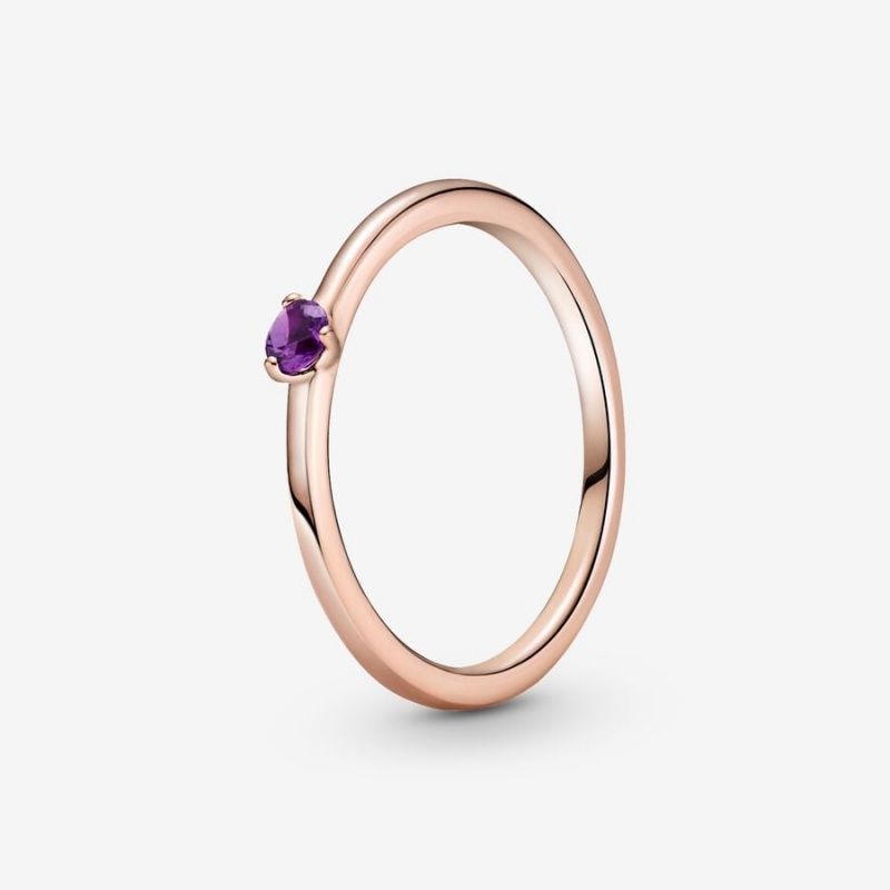 Pandora Purple Solitaire Halo & Solitaire Rings Rose Gold Plated | 801-RVBAWX