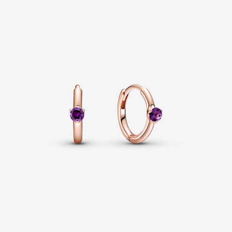 Pandora Purple Solitaire Huggie Hoop Earrings Rose Gold Plated | 628-EHLDYQ