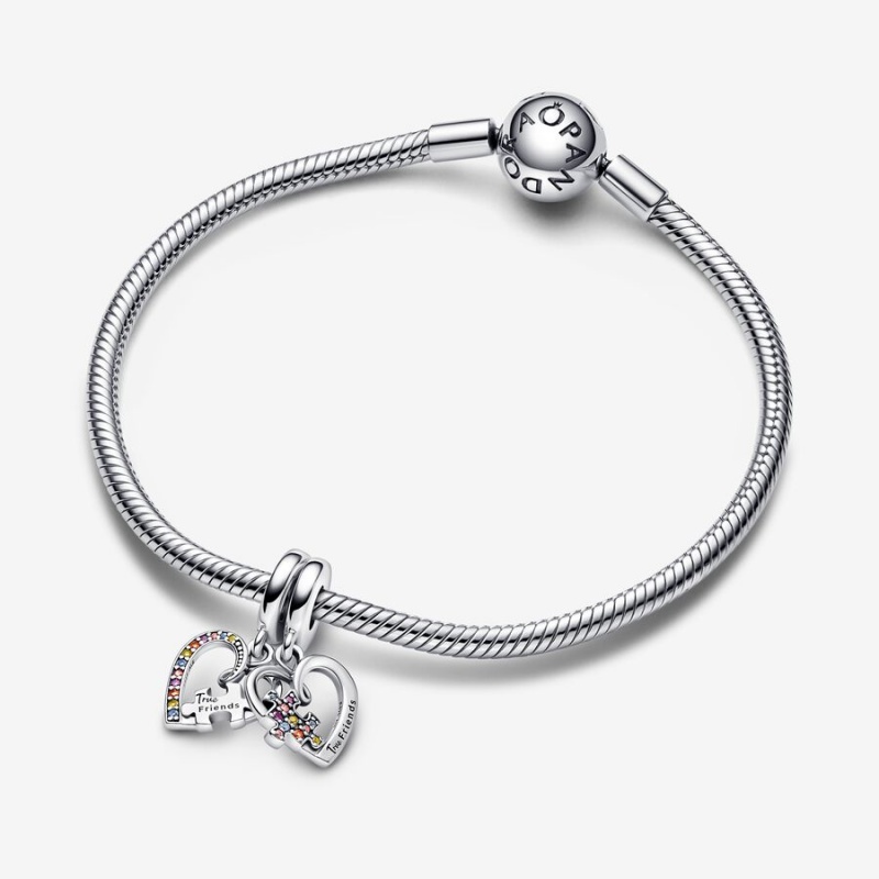 Pandora Puzzle Piece Hearts Splittable Friendship Dangle Dangle Charms Sterling Silver | 423-MVCWPK