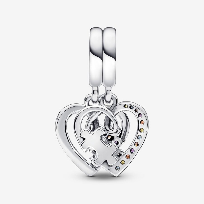 Pandora Puzzle Piece Hearts Splittable Friendship Dangle Dangle Charms Sterling Silver | 423-MVCWPK