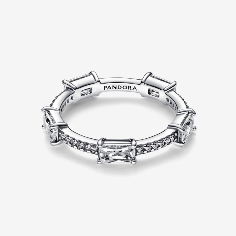 Pandora Rectangular Bars Sparkling Pavé Stackable Rings Sterling Silver | 291-EQKYCJ