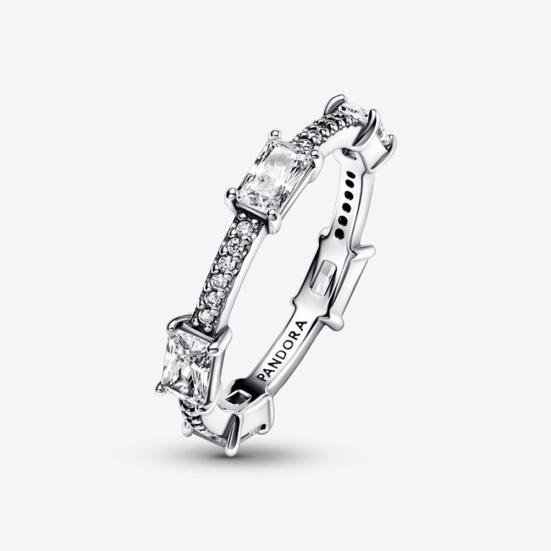 Pandora Rectangular Bars Sparkling Pavé Stackable Rings Sterling Silver | 291-EQKYCJ