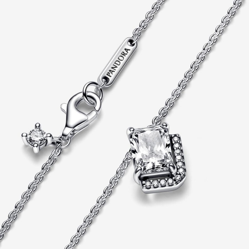 Pandora Rectangular Sparkling Halo Collier Pendant Necklaces Sterling Silver | 792-DMEJKB