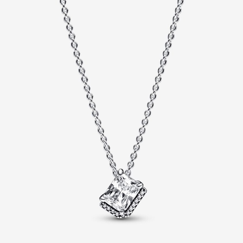 Pandora Rectangular Sparkling Halo Collier Pendant Necklaces Sterling Silver | 792-DMEJKB