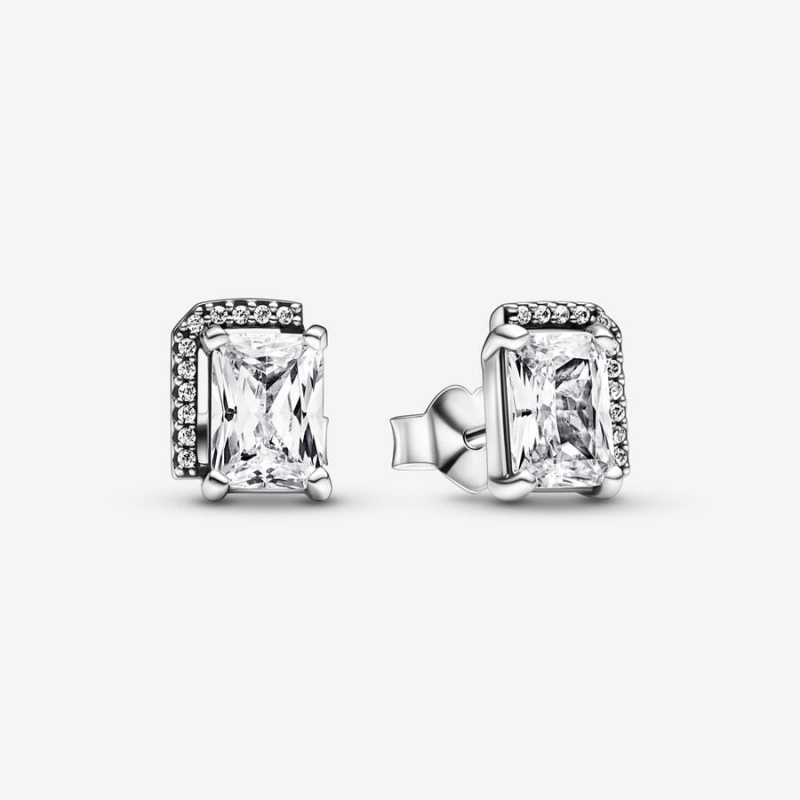 Pandora Rectangular Sparkling Halos Stud Earrings Sterling Silver | 083-NRLTAE