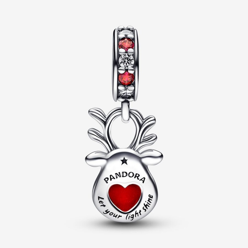 Pandora Red Nose Reindeer Murano Dangle Dangle Charms Sterling Silver | 950-GMJESF