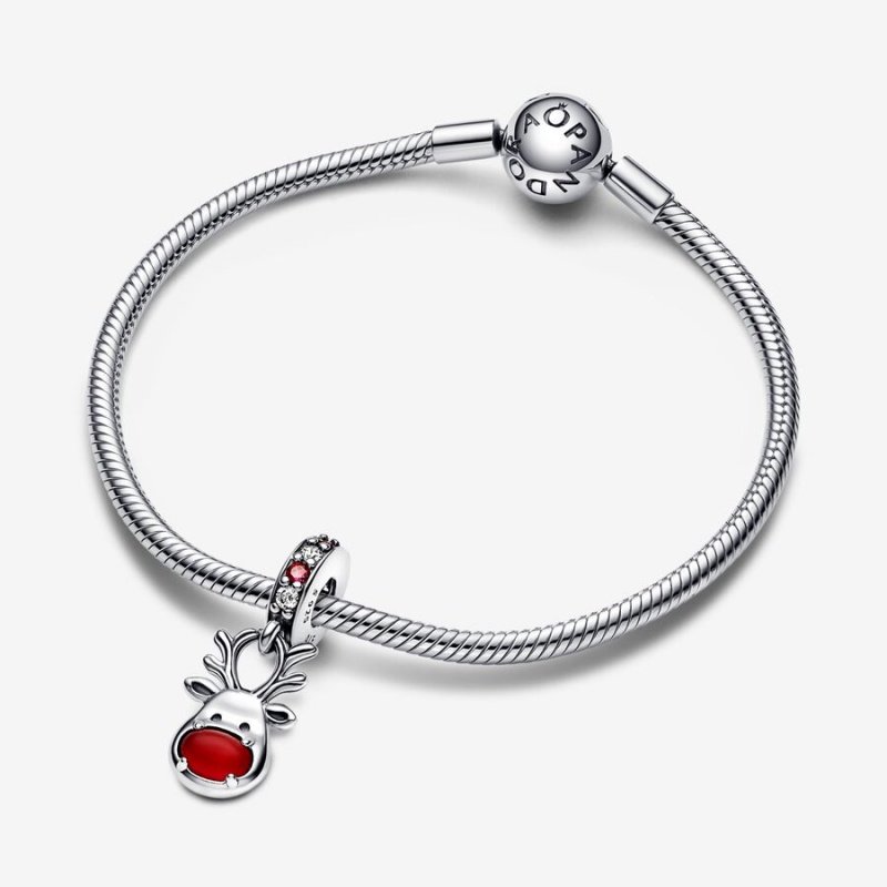 Pandora Red Nose Reindeer Murano Dangle Dangle Charms Sterling Silver | 950-GMJESF