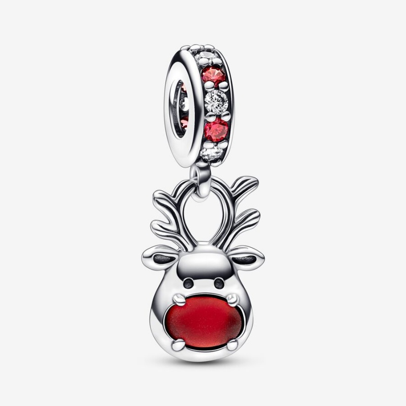 Pandora Red Nose Reindeer Murano Dangle Dangle Charms Sterling Silver | 950-GMJESF