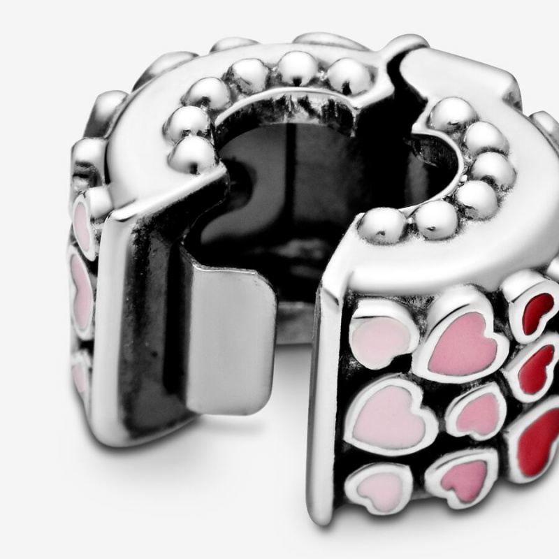 Pandora Red & Pink Hearts Clips Sterling Silver | 264-UFRDGC