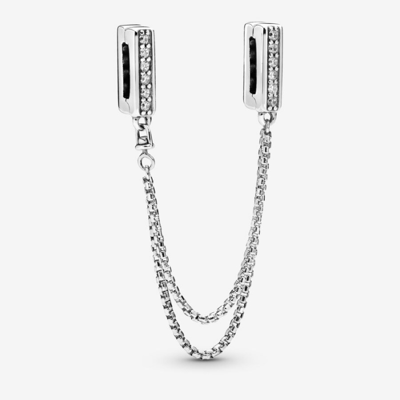 Pandora Reflexions™ Sparkling Safety Clip Safety Chains Sterling Silver | 483-LZDTQA