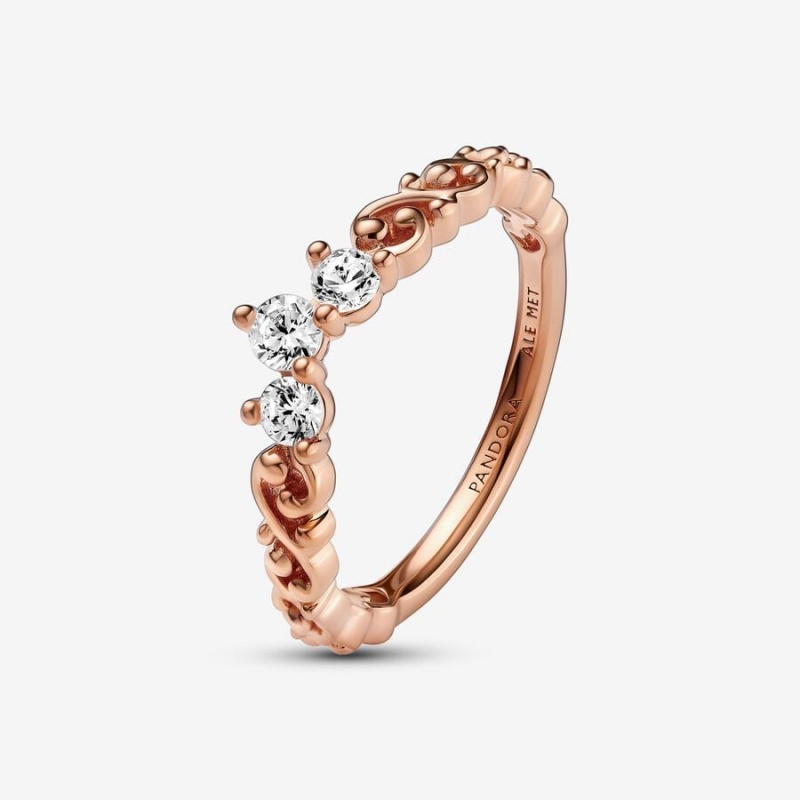 Pandora Regal Swirl Tiara Heart & Promise Rings Rose Gold Plated | 368-LRHVOD