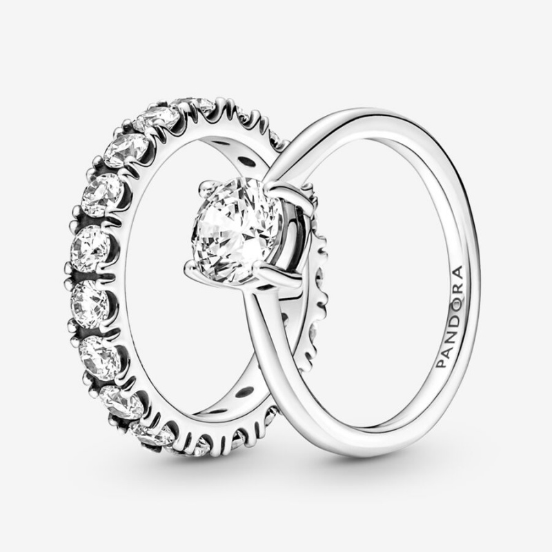 Pandora Ring Sets Sterling Silver | 138-WAZHPQ