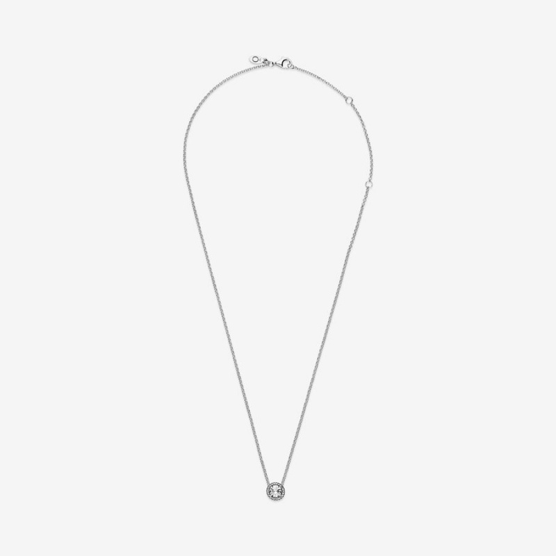 Pandora Round Sparkle Halo Chain Necklaces Sterling Silver | 678-BYPNUV