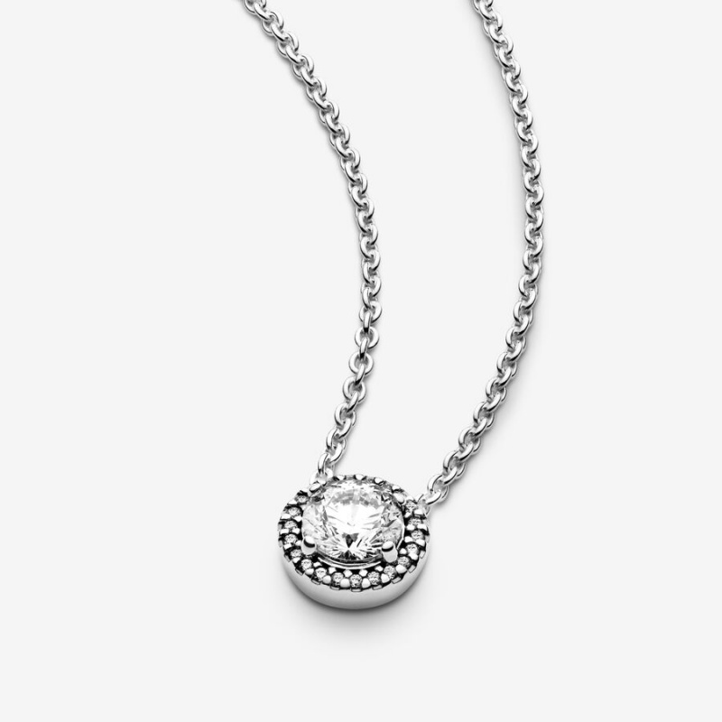 Pandora Round Sparkle Halo Chain Necklaces Sterling Silver | 678-BYPNUV