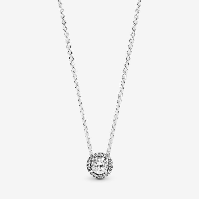 Pandora Round Sparkle Halo Chain Necklaces Sterling Silver | 678-BYPNUV