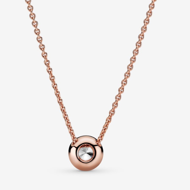 Pandora Round Sparkle Halo Chain Necklaces Rose Gold Plated | 912-SXZHTK