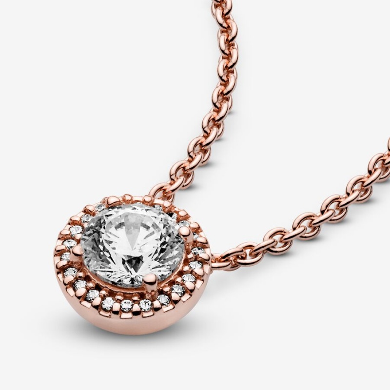 Pandora Round Sparkle Halo Chain Necklaces Rose Gold Plated | 912-SXZHTK